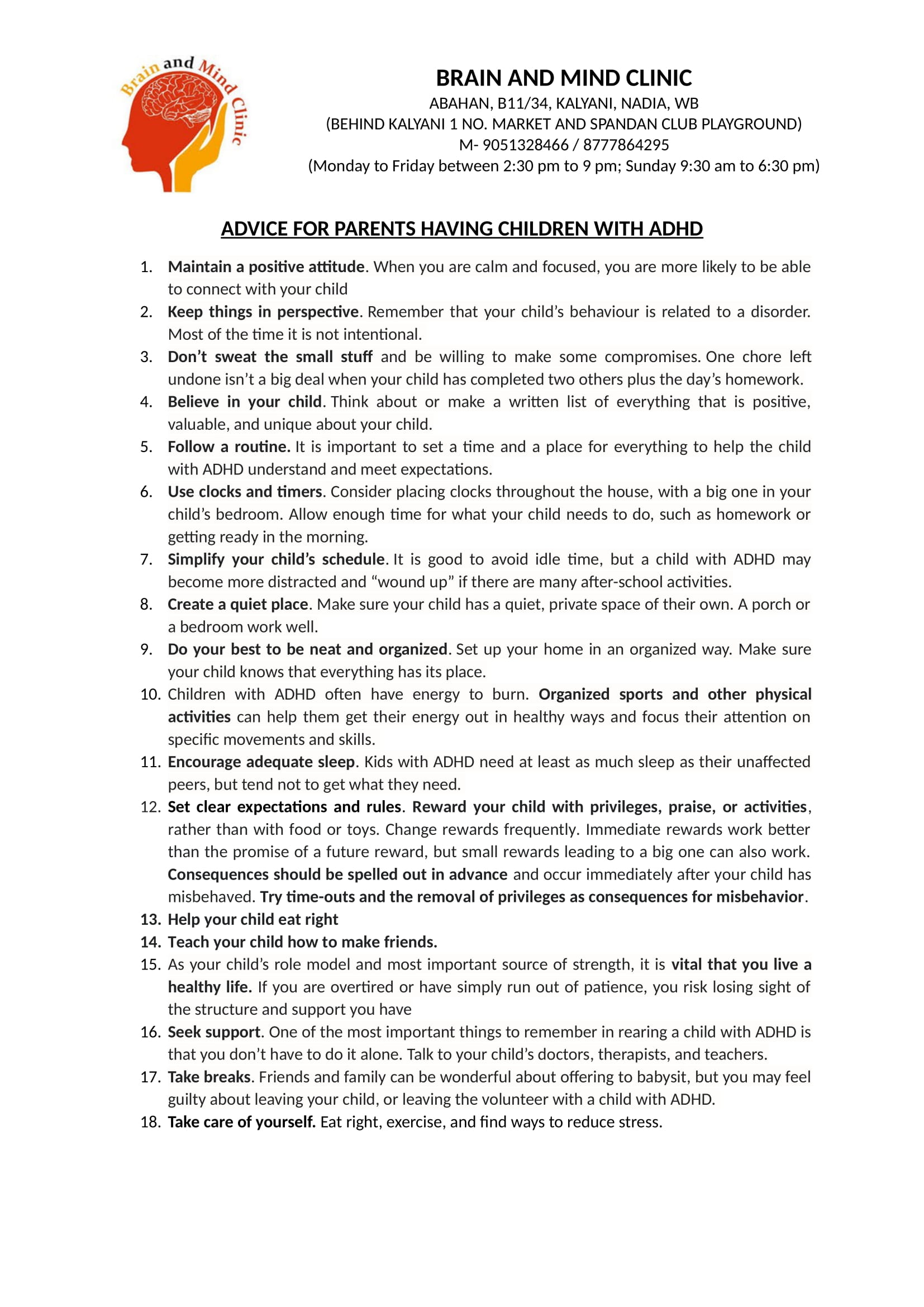 Advice for parents having children with ADHD