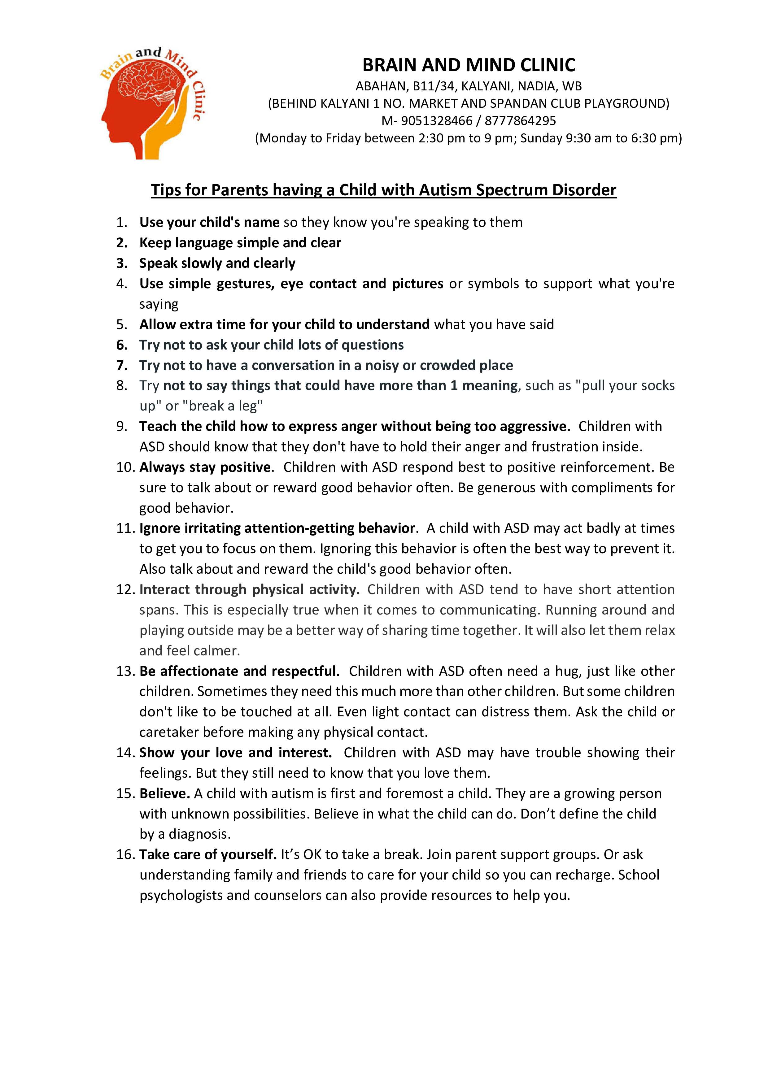 Tips for parents having child with Autism